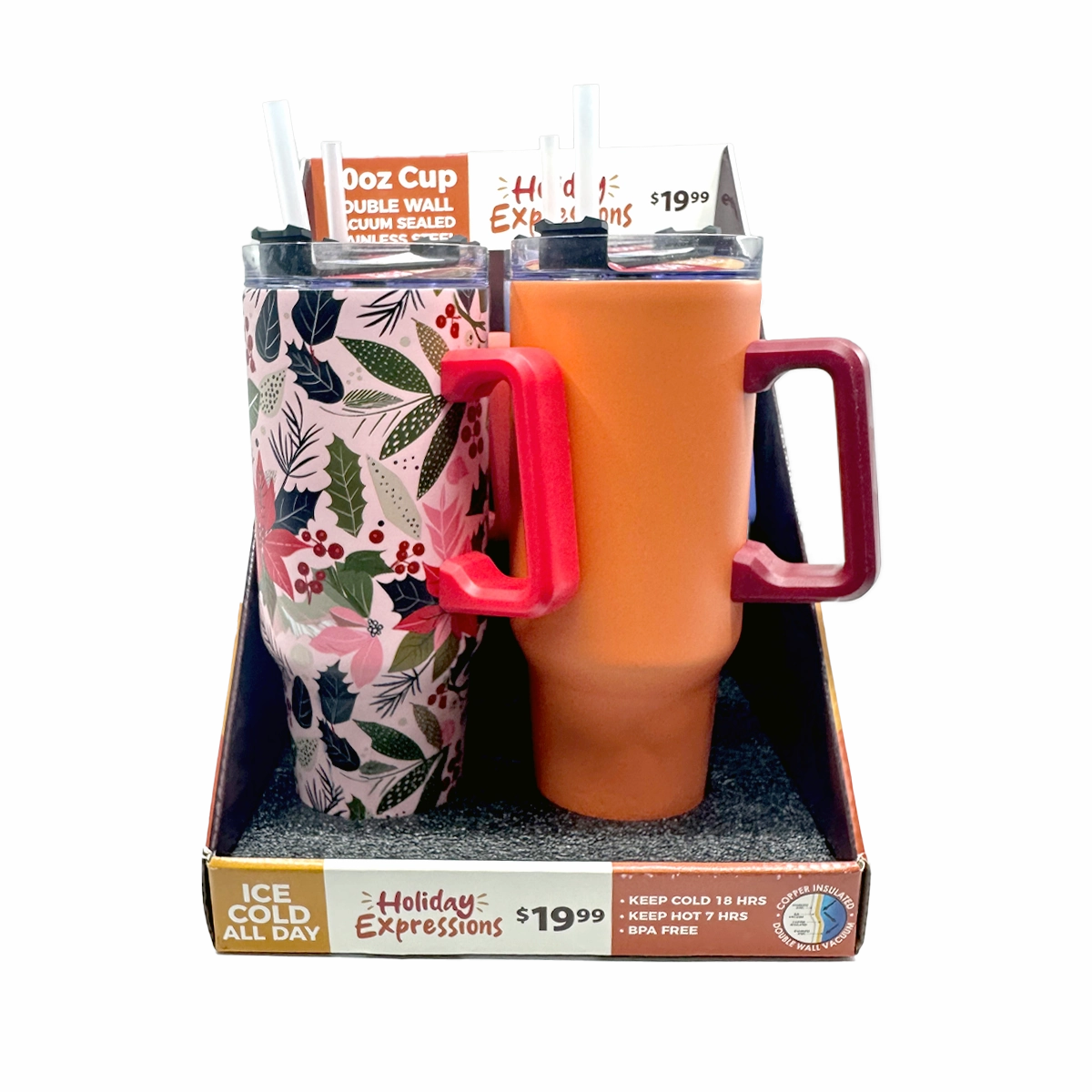 40 oz Stainless-Steel Insulated Seasonal Cups - 12 Pieces Per Retail Ready Display 88572