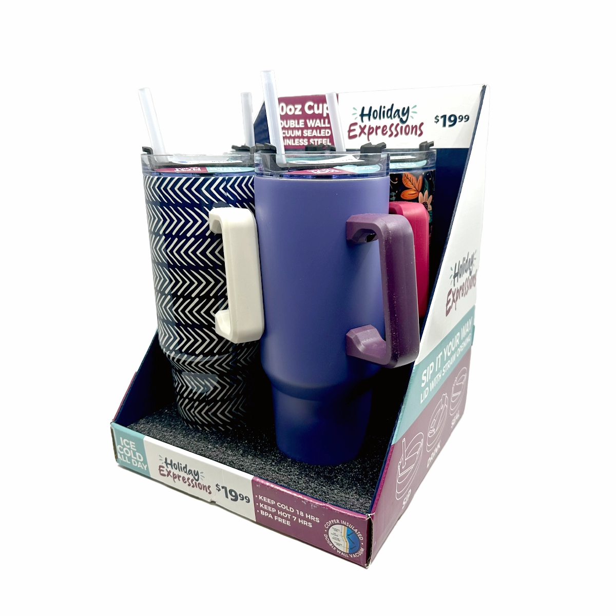 40 oz Stainless-Steel Insulated Seasonal Cups - 12 Pieces Per Retail Ready Display 88572