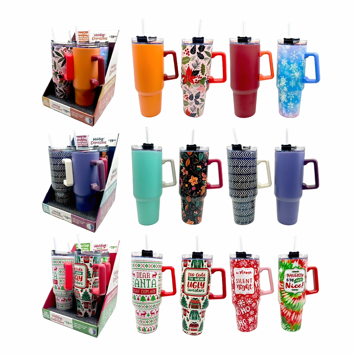 40 oz Stainless-Steel Insulated Seasonal Cups - 12 Pieces Per Retail Ready Display 88572