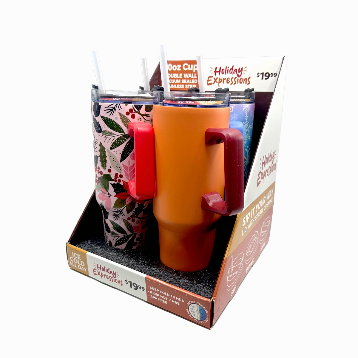 40 oz Stainless-Steel Insulated Seasonal Cups - 12 Pieces Per Retail Ready Display 88572