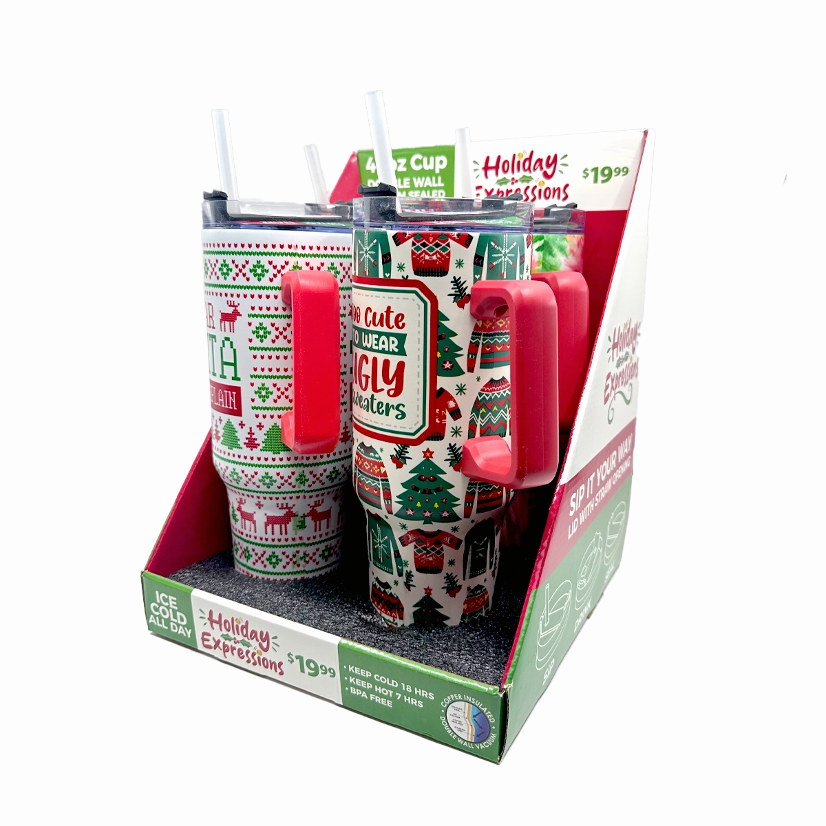 40 oz Stainless-Steel Insulated Seasonal Cups - 12 Pieces Per Retail Ready Display 88572