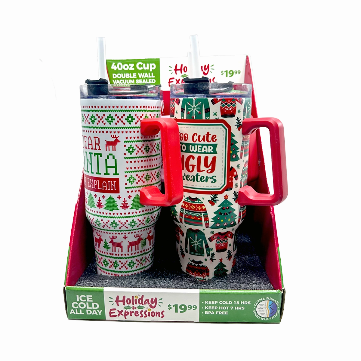 40 oz Stainless-Steel Insulated Seasonal Cups - 12 Pieces Per Retail Ready Display 88572