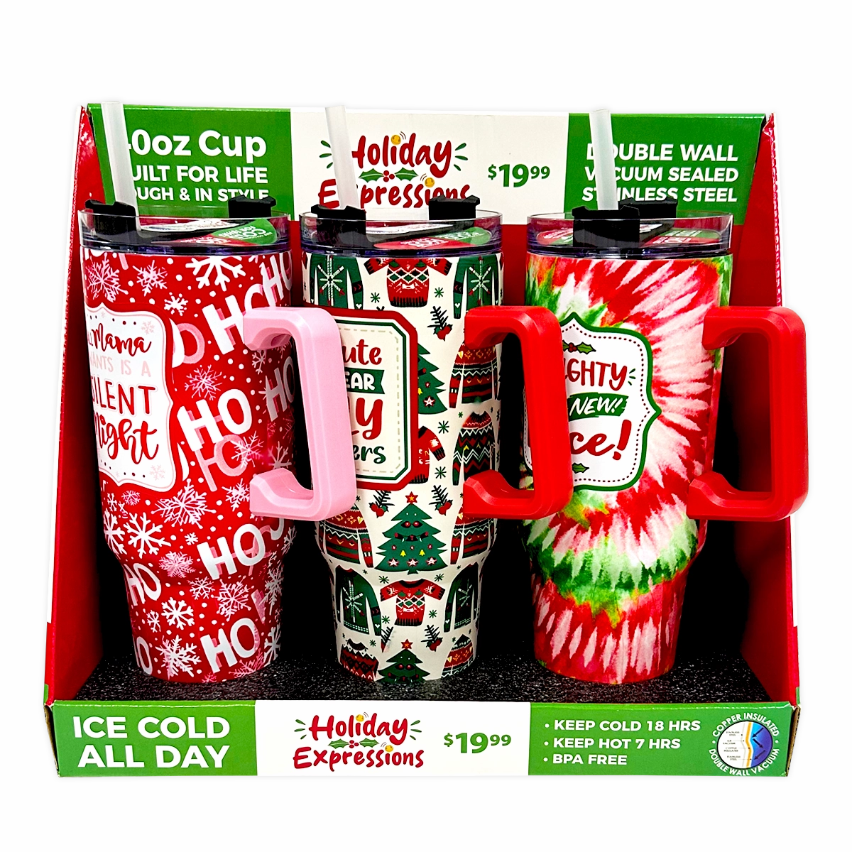 40 oz Stainless-Steel Insulated Seasonal Cups - 15 Pieces Per Retail Ready Display 88571