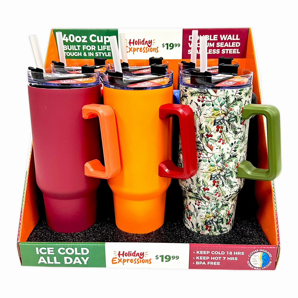 40 oz Stainless-Steel Insulated Seasonal Cups - 15 Pieces Per Retail Ready Display 88571