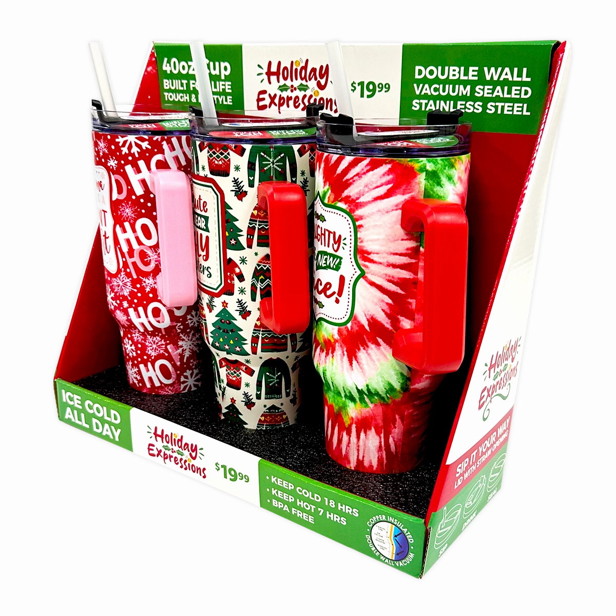 40 oz Stainless-Steel Insulated Seasonal Cups - 15 Pieces Per Retail Ready Display 88571