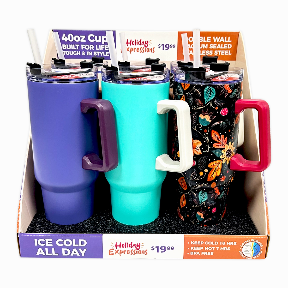 40 oz Stainless-Steel Insulated Seasonal Cups - 15 Pieces Per Retail Ready Display 88571
