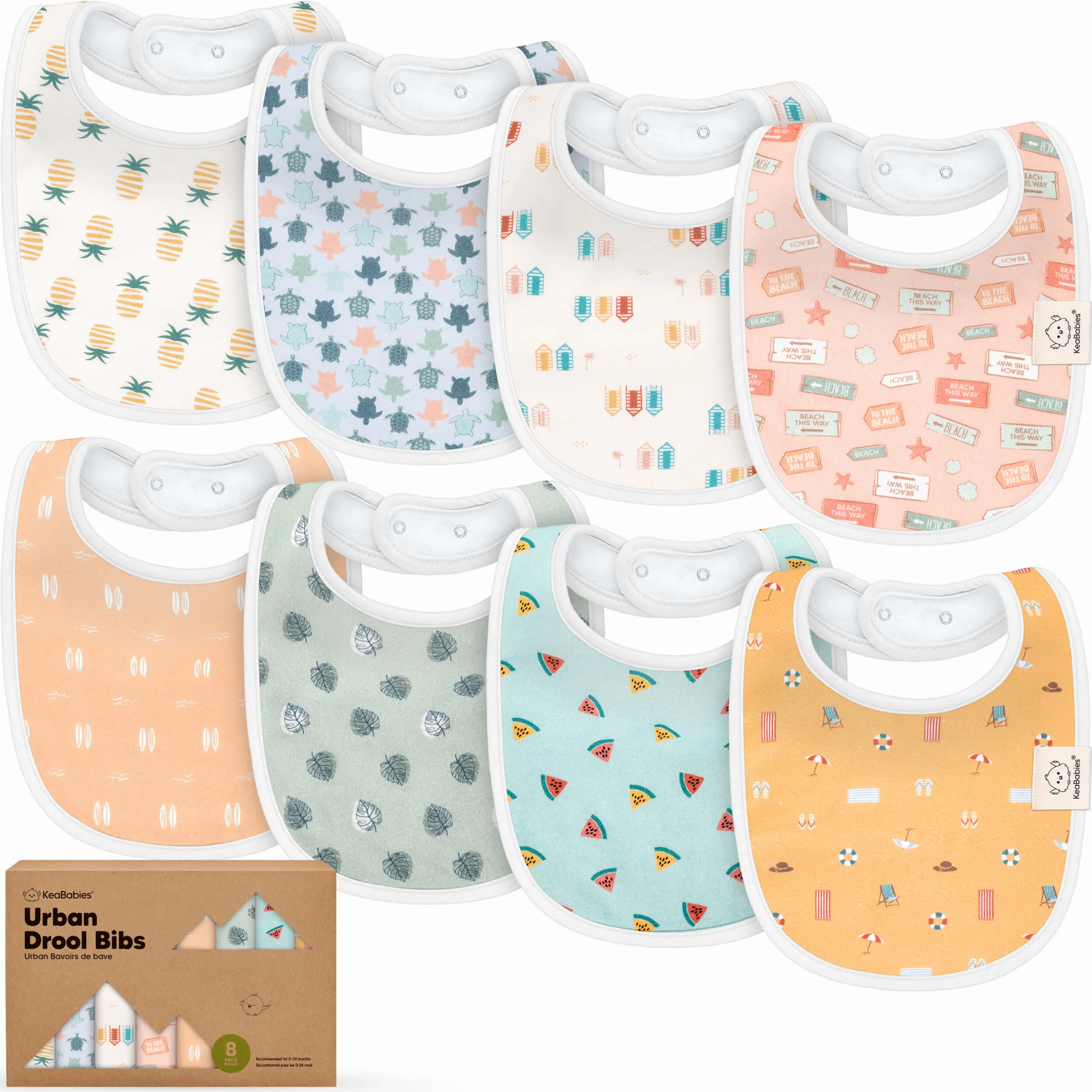 8-Pack Urban Drool Bibs (Beach Day)