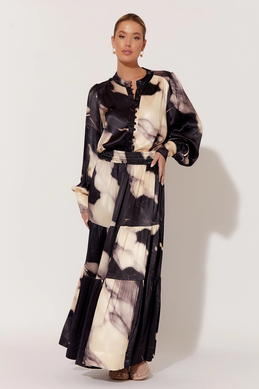 Adorne Morgan Marble Satin Tiered Skirt