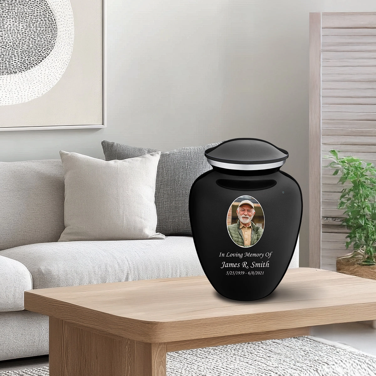 Adult Embrace Black Portrait Cremation Urn