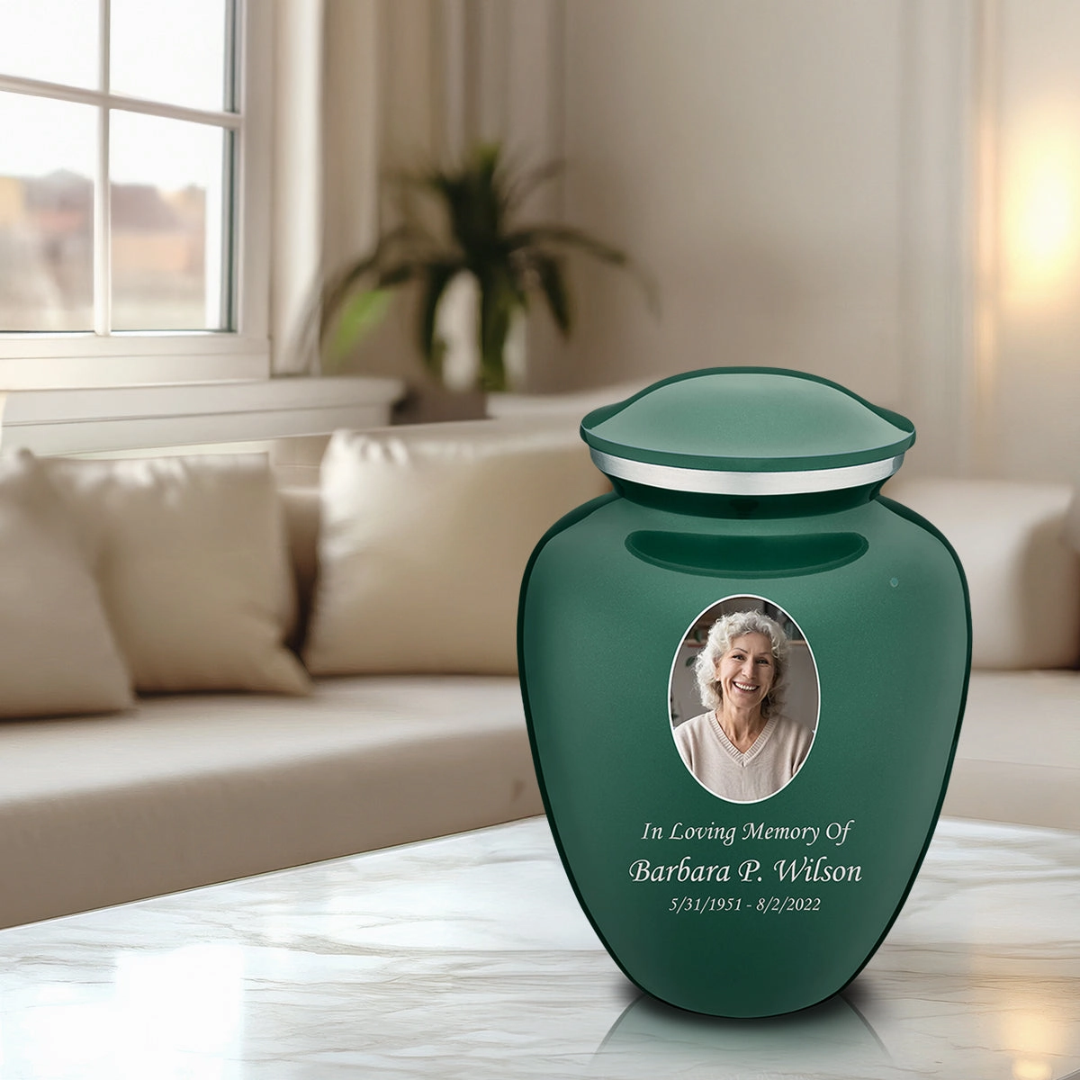 Adult Embrace Green Portrait Cremation Urn