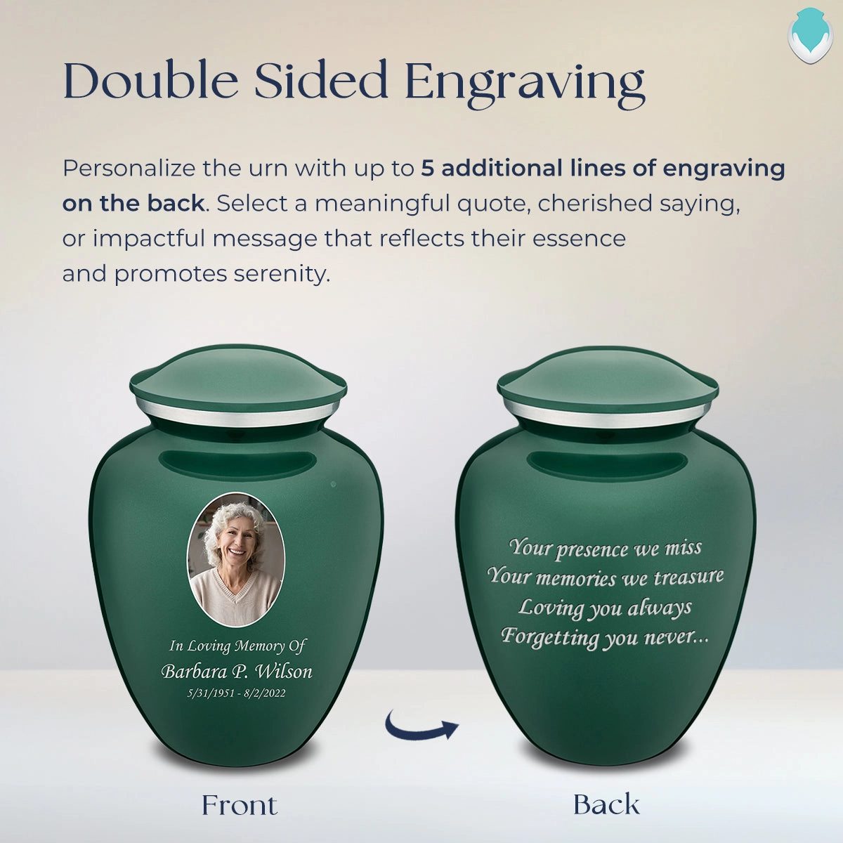 Adult Embrace Green Portrait Cremation Urn
