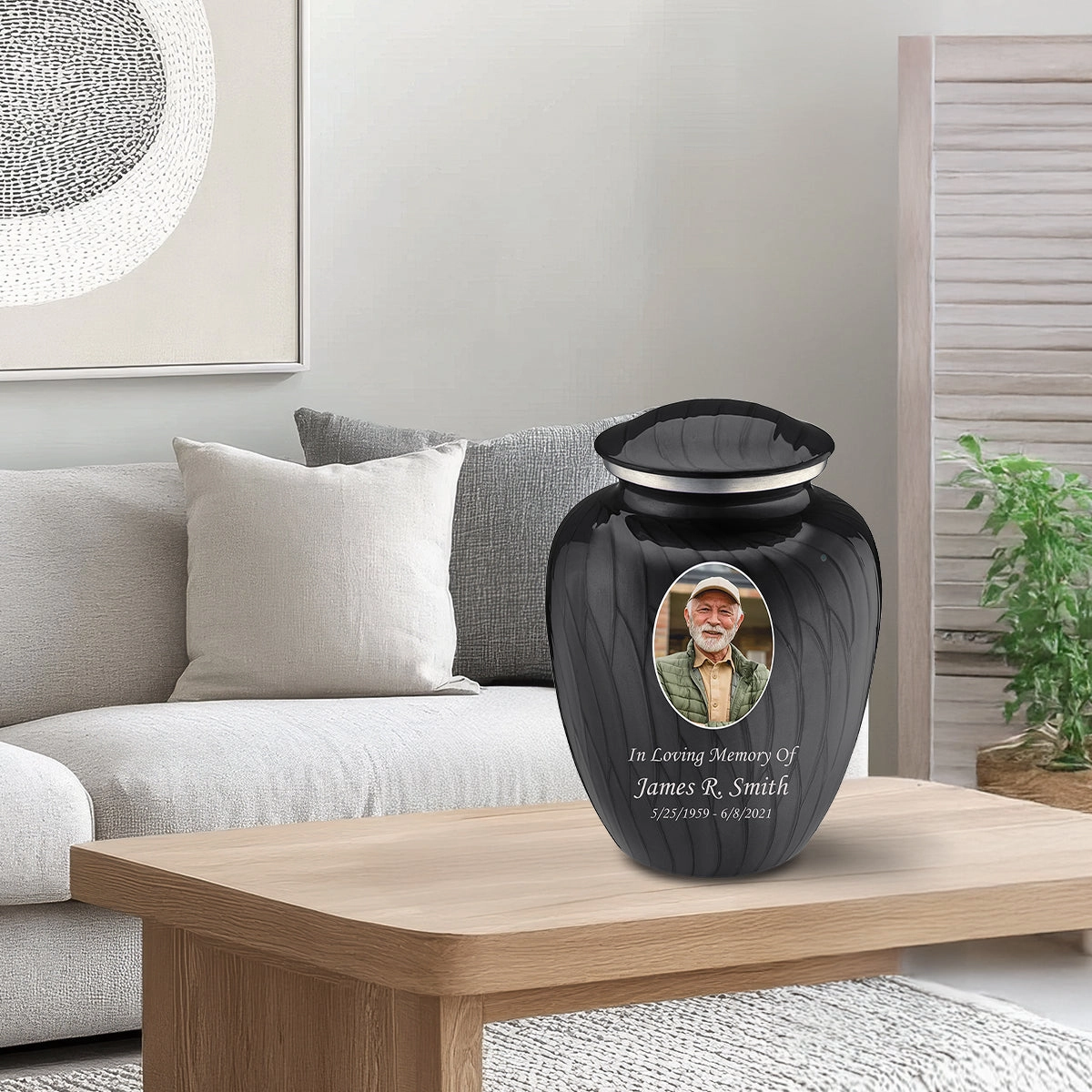 Adult Embrace Pearl Black Portrait Cremation Urn