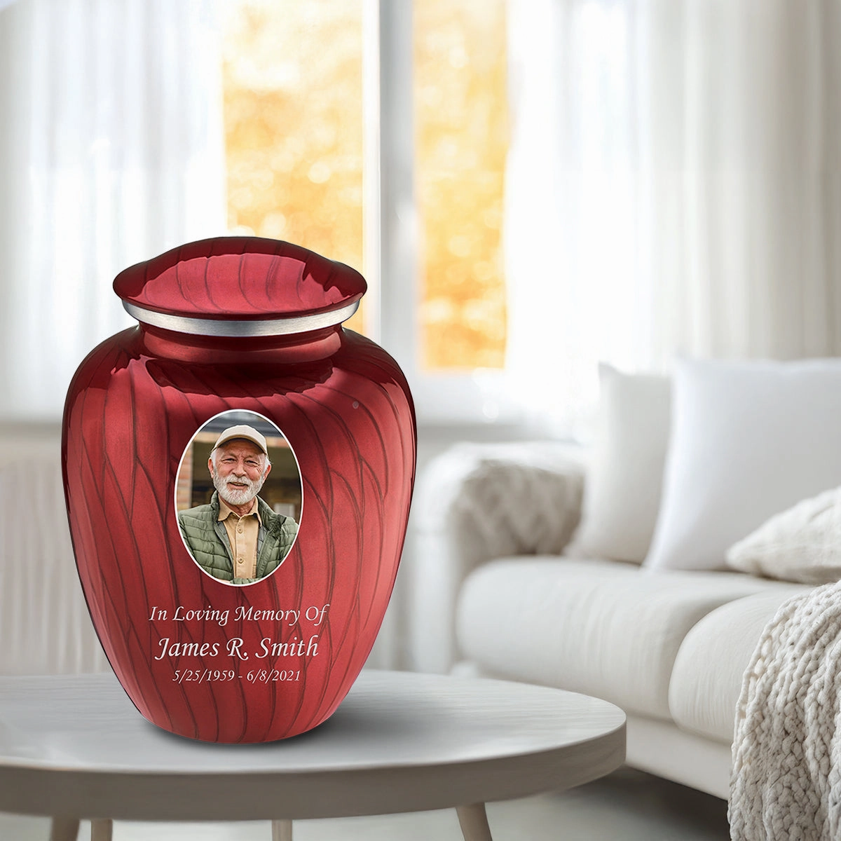Adult Embrace Pearl Candy Red Portrait Cremation Urn