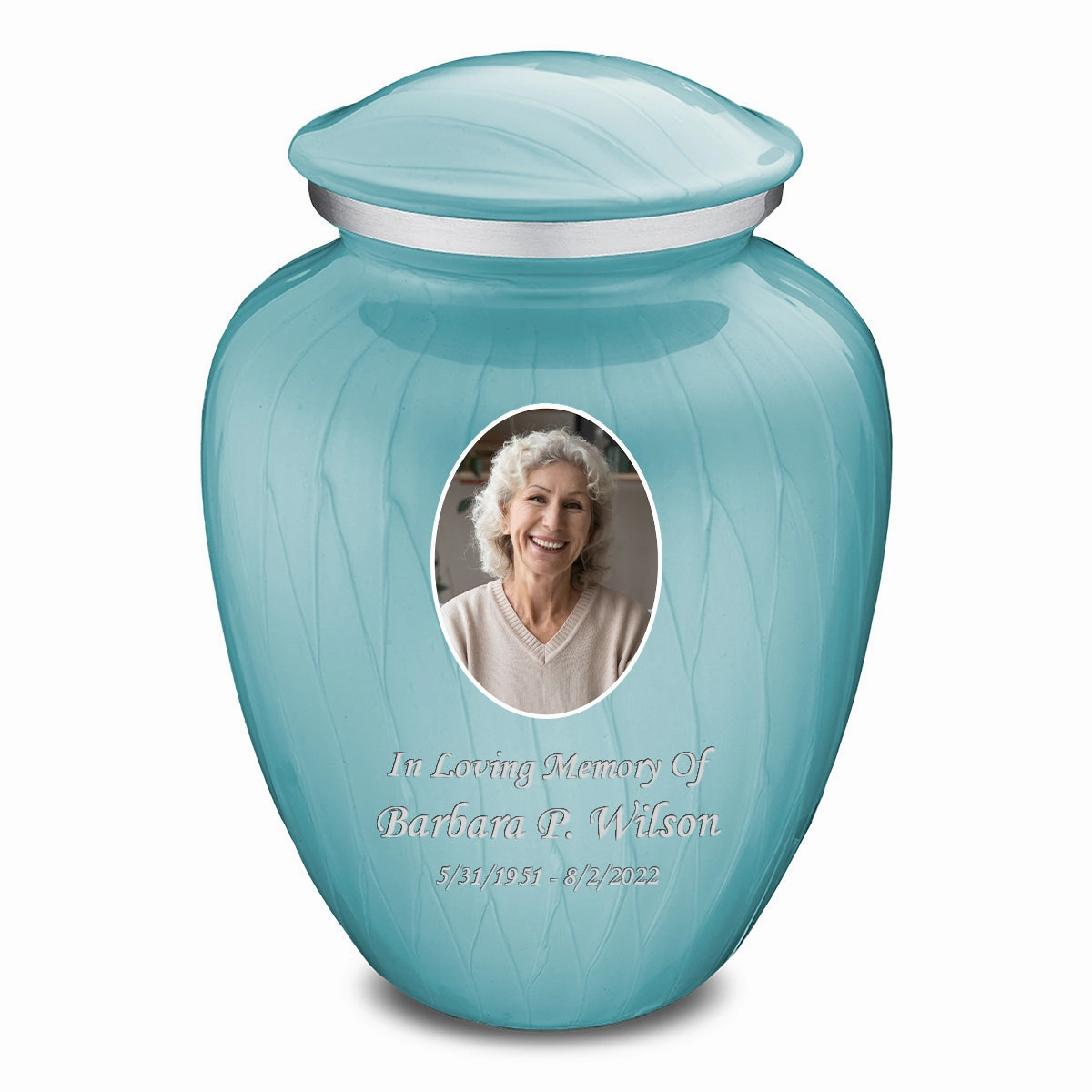Adult Embrace Pearl Light Blue Portrait Cremation Urn