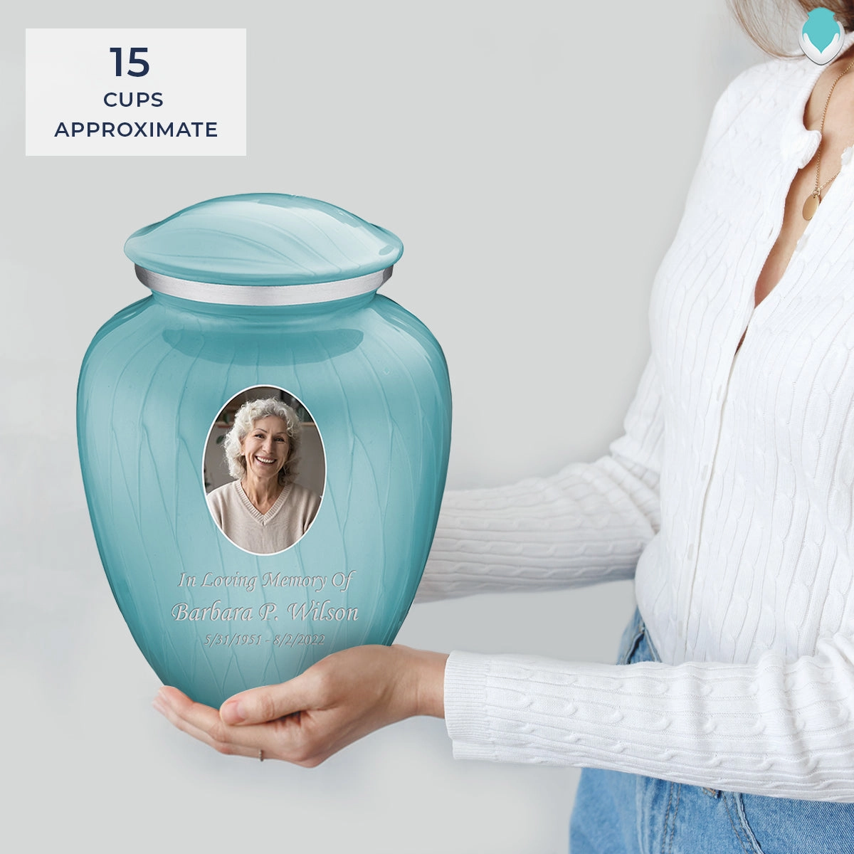 Adult Embrace Pearl Light Blue Portrait Cremation Urn