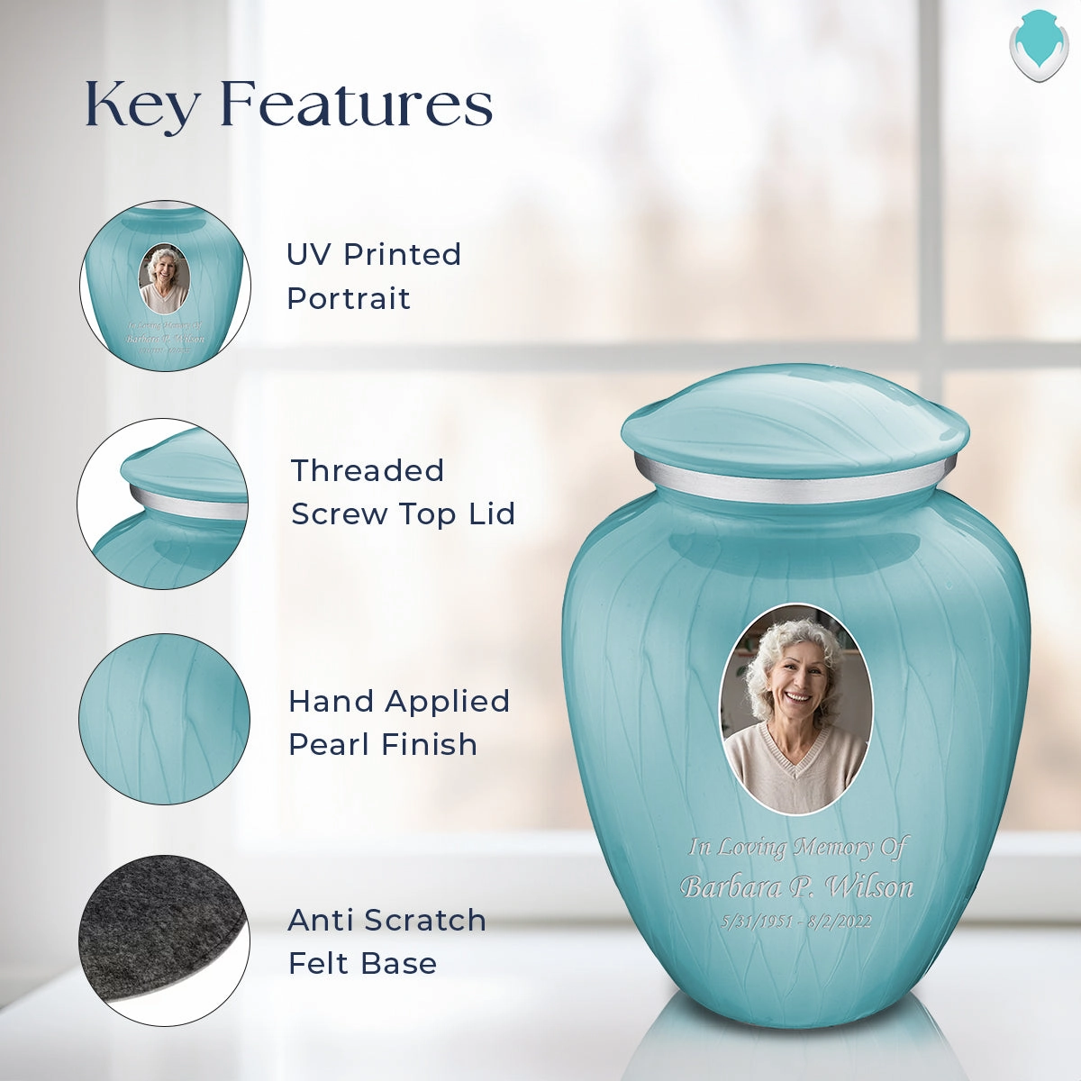 Adult Embrace Pearl Light Blue Portrait Cremation Urn