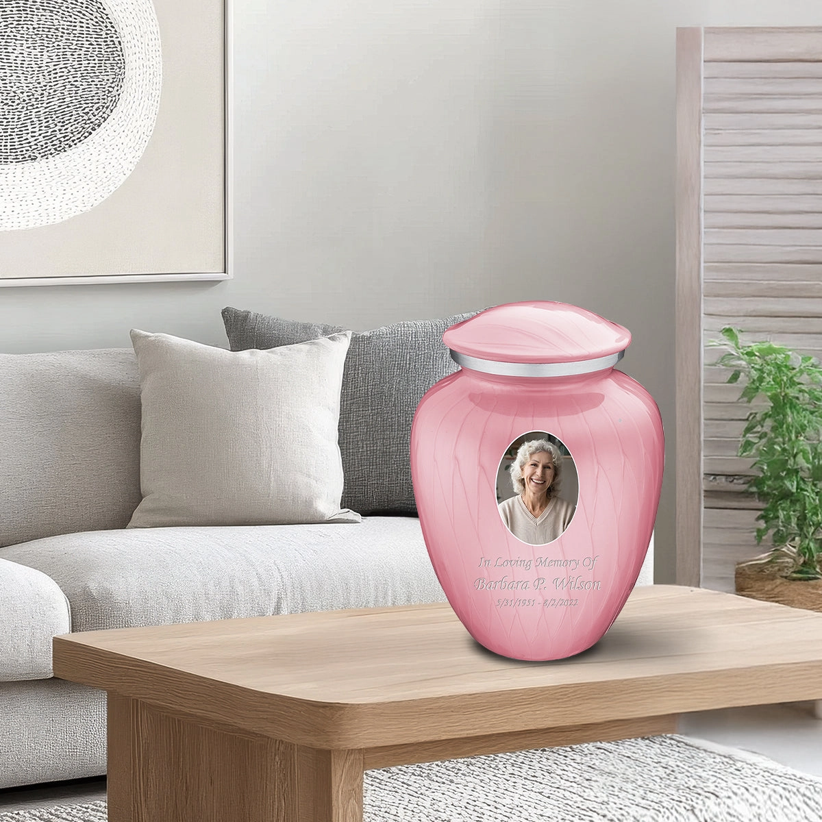 Adult Embrace Pearl Pink Portrait Cremation Urn