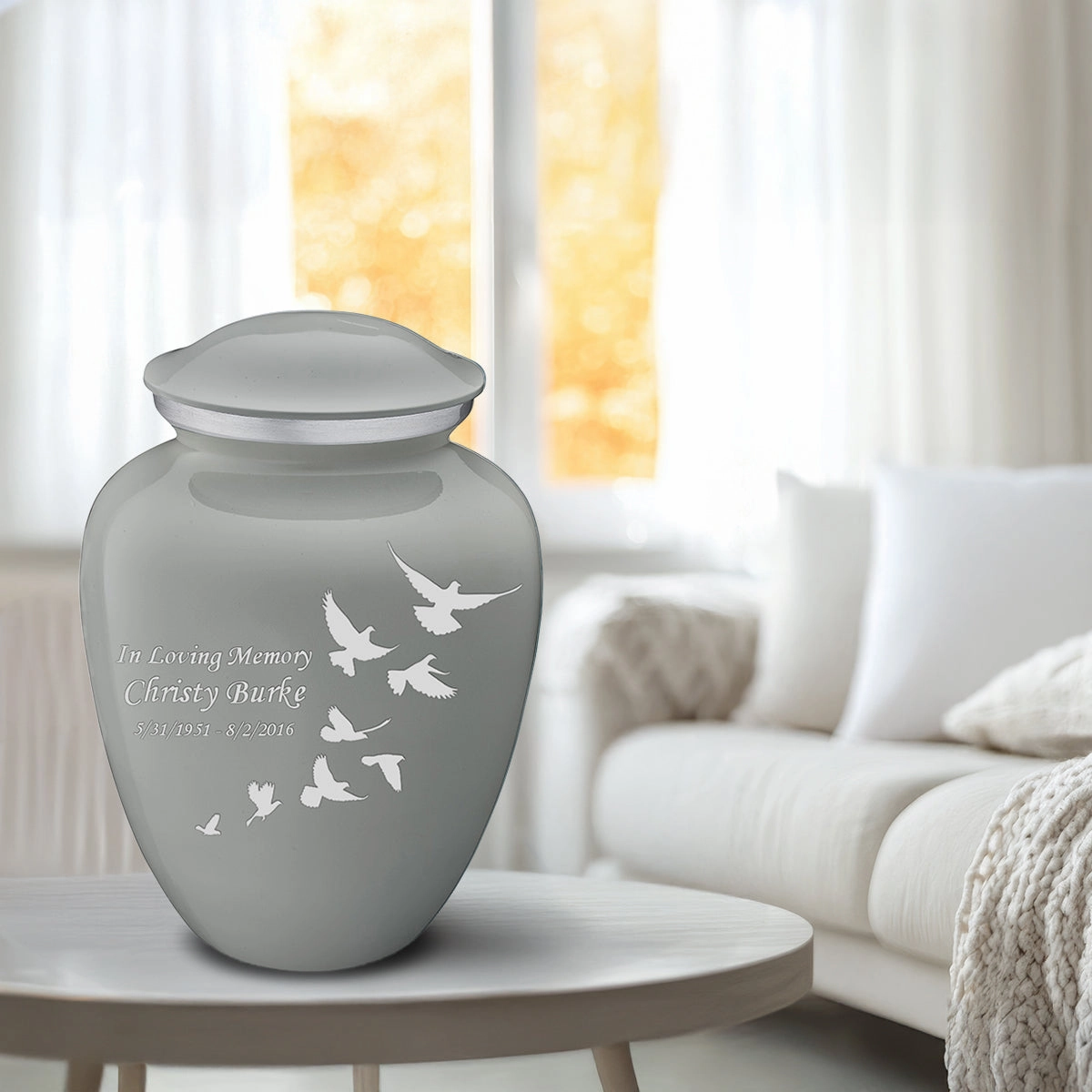 Adult Embrace Slate Grey Doves Cremation Urn