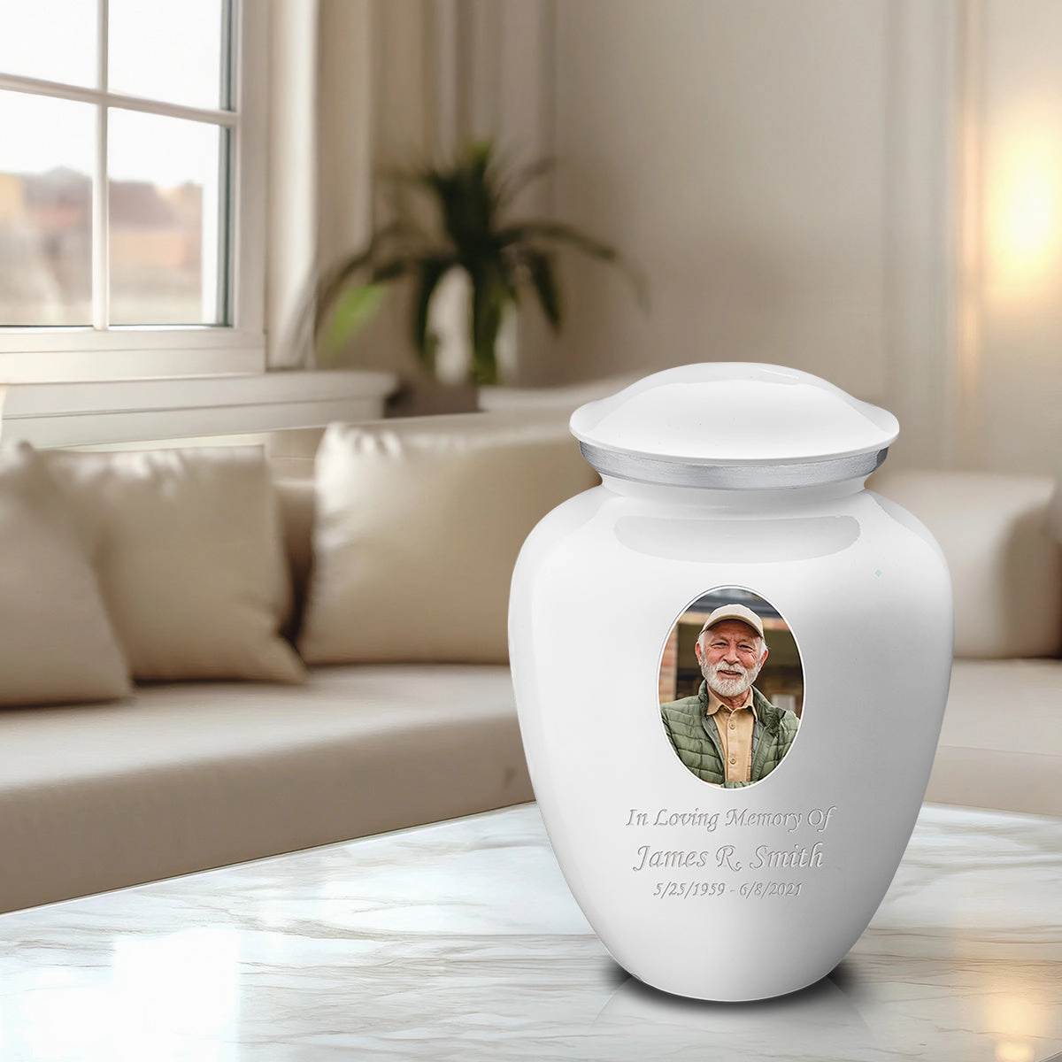 Adult Embrace White Portrait Cremation Urn