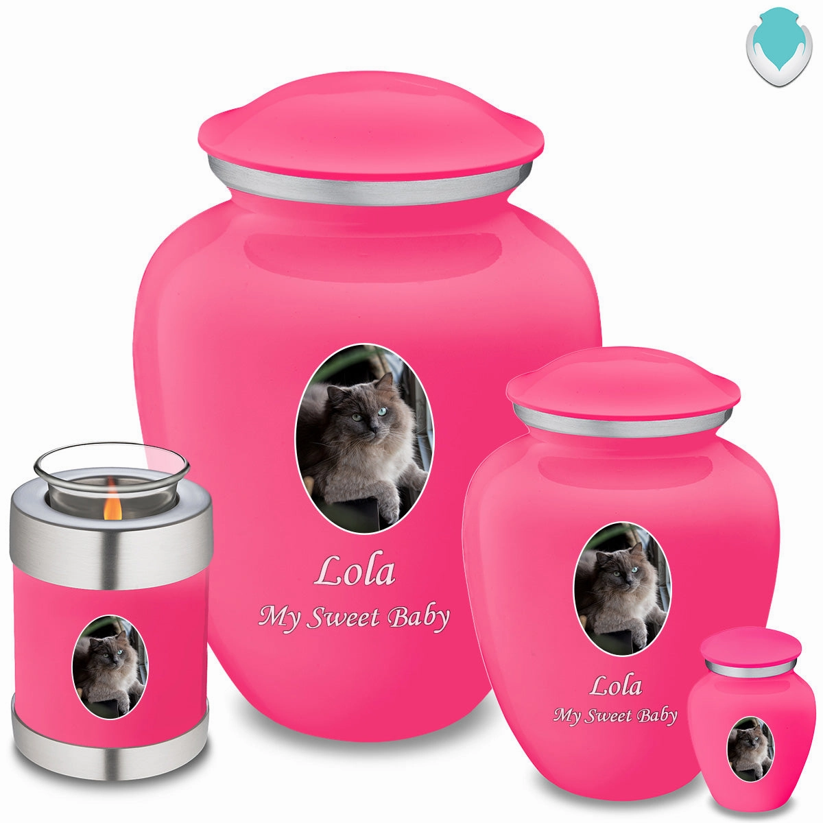 Adult Pet Embrace Bright Pink Portrait Cremation Urn
