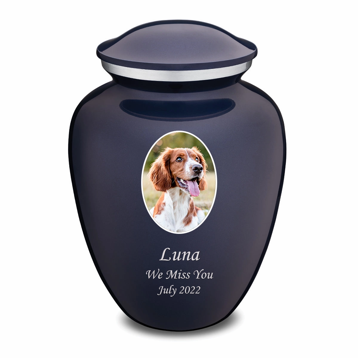 Adult Pet Embrace Cobalt Blue Portrait Cremation Urn