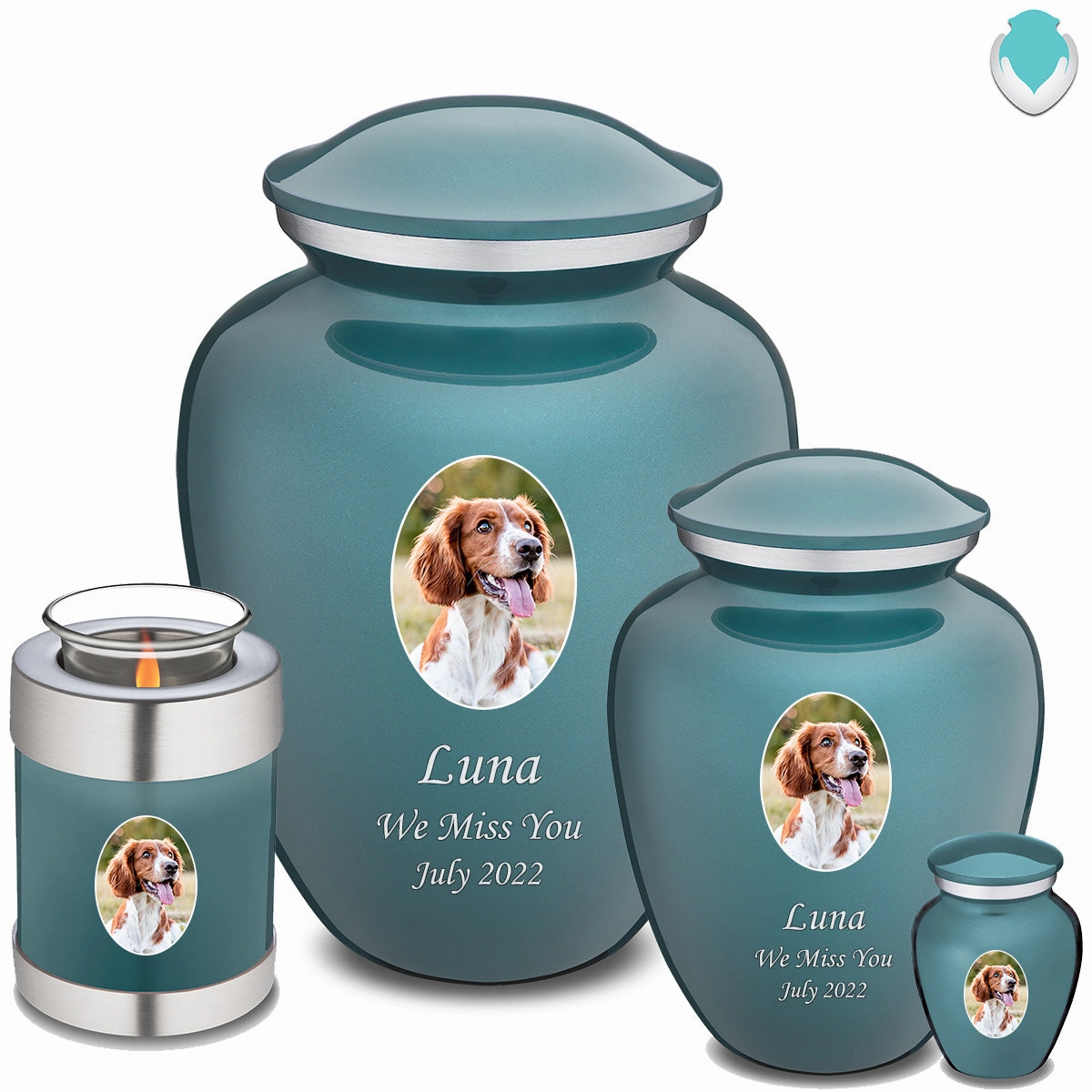 Adult Pet Embrace Teal Portrait Cremation Urn