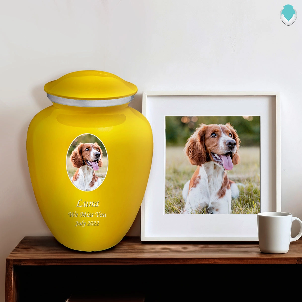 Adult Pet Embrace Yellow Portrait Cremation Urn