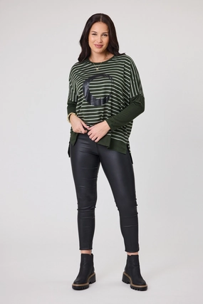 Alpine by Shine On Brunswick Striped Merino Top Olive Grey