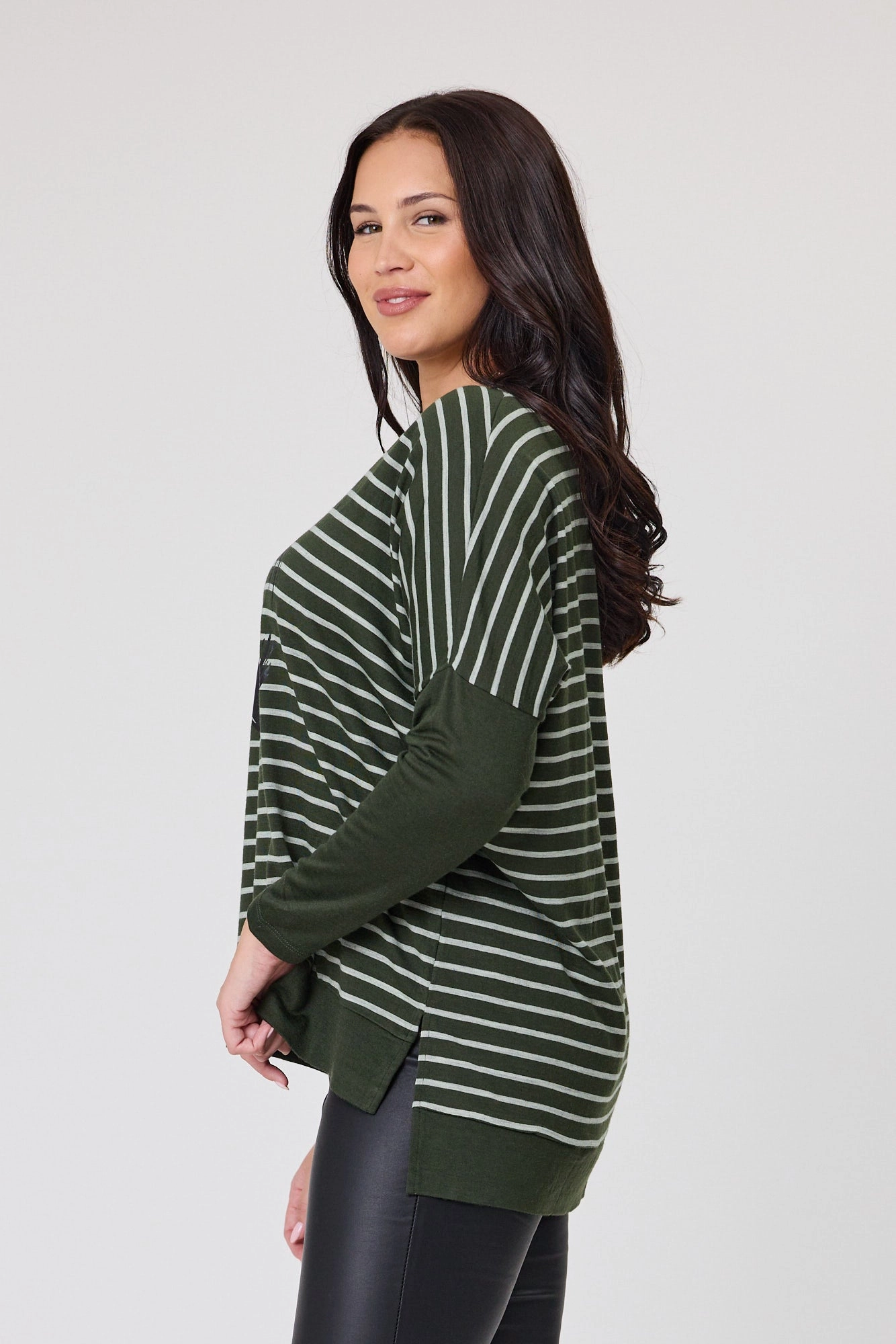 Alpine by Shine On Brunswick Striped Merino Top Olive Grey
