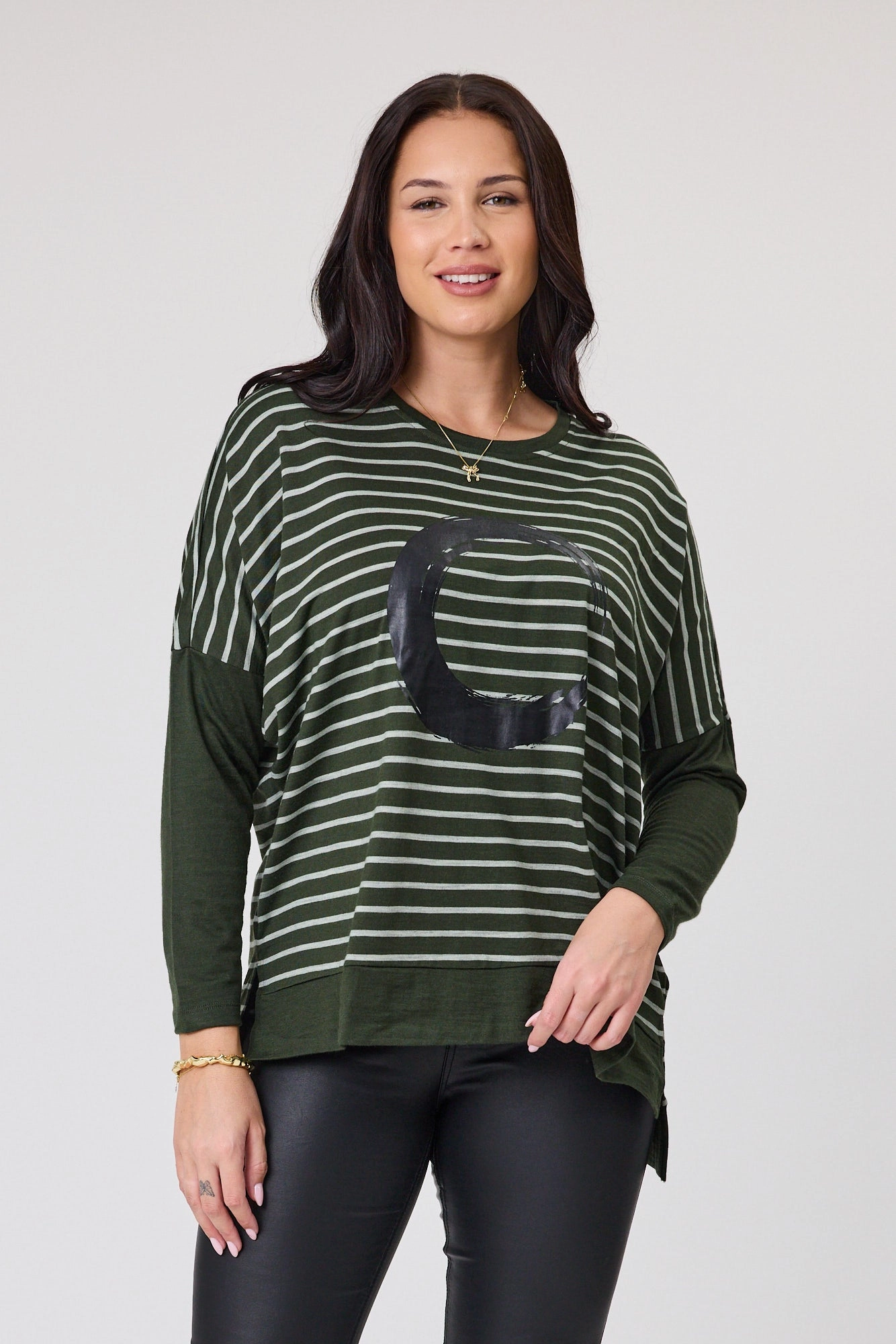 Alpine by Shine On Brunswick Striped Merino Top Olive Grey