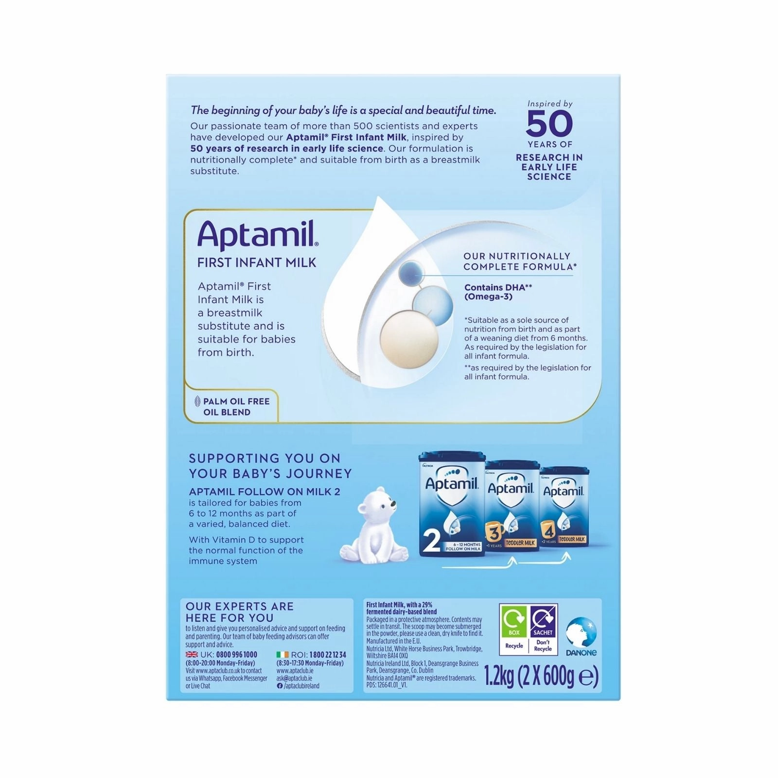 Aptamil 1 First Infant Milk Powder from Birth 1.2kg (2x600g)