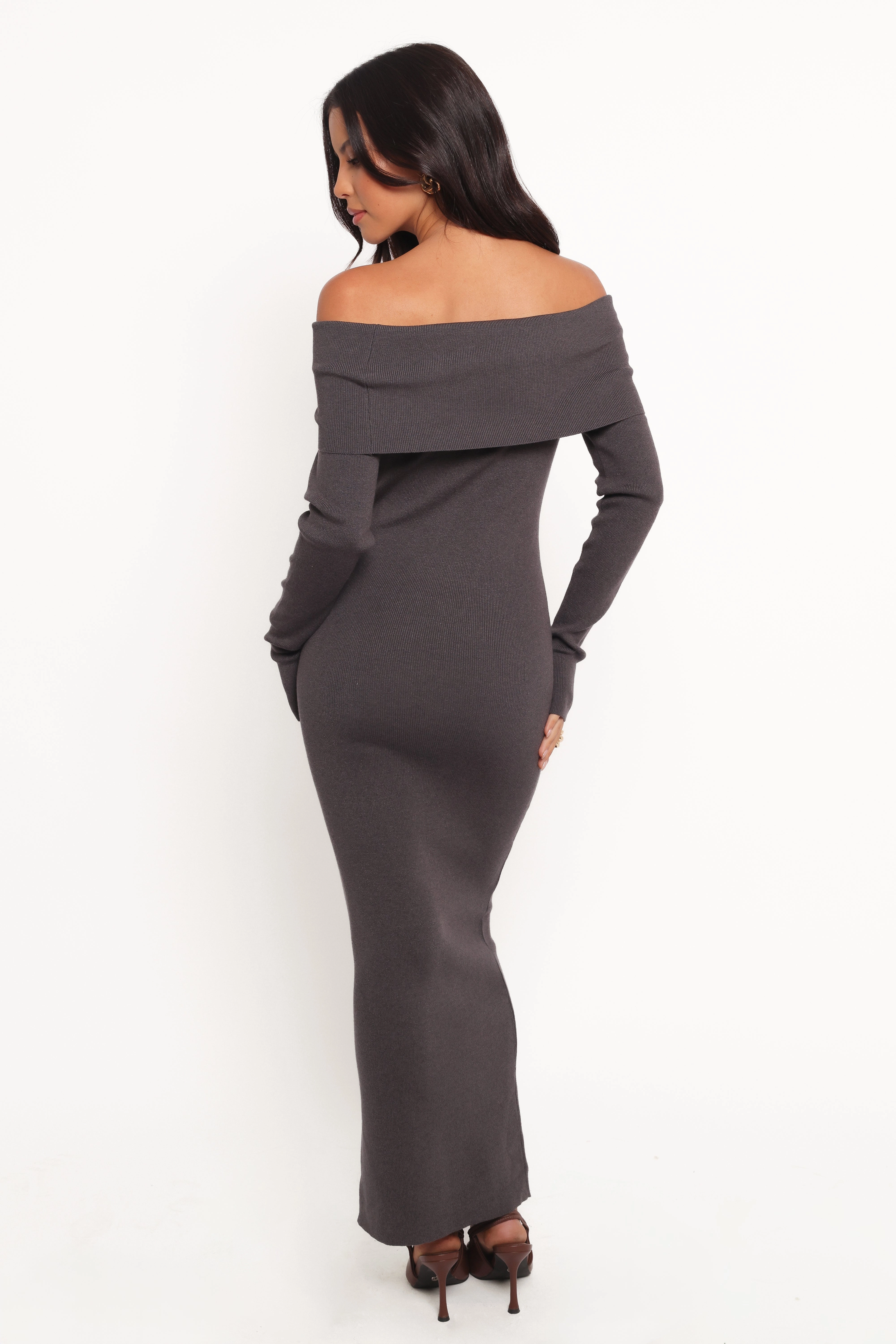 Archie Off The Shoulder Midi Dress - Heathered Charcoal
