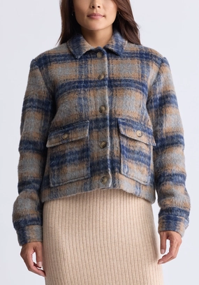 Avalee Women’s Buttoned Plaid Jacket, Grey & Navy - JK0039F