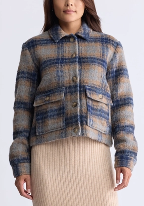 Avalee Women’s Buttoned Plaid Jacket, Grey & Navy - JK0039F