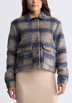 Avalee Women’s Buttoned Plaid Jacket, Grey & Navy - JK0039F