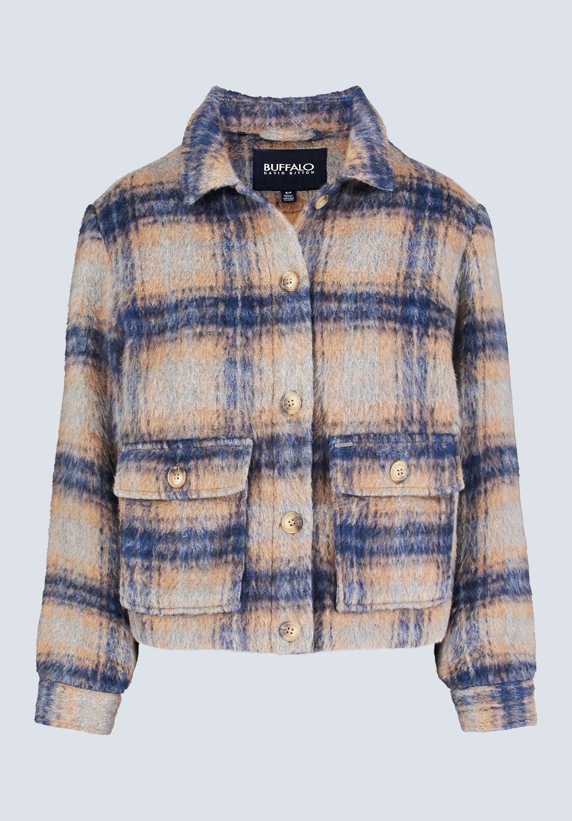 Avalee Women’s Buttoned Plaid Jacket, Grey & Navy - JK0039F
