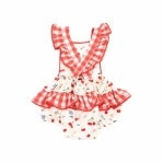 Bamboo Ric-Rac Ruffle Sunsuit - Watercolor Cherries and Gingham