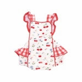 Bamboo Ric-Rac Ruffle Sunsuit - Watercolor Cherries and Gingham