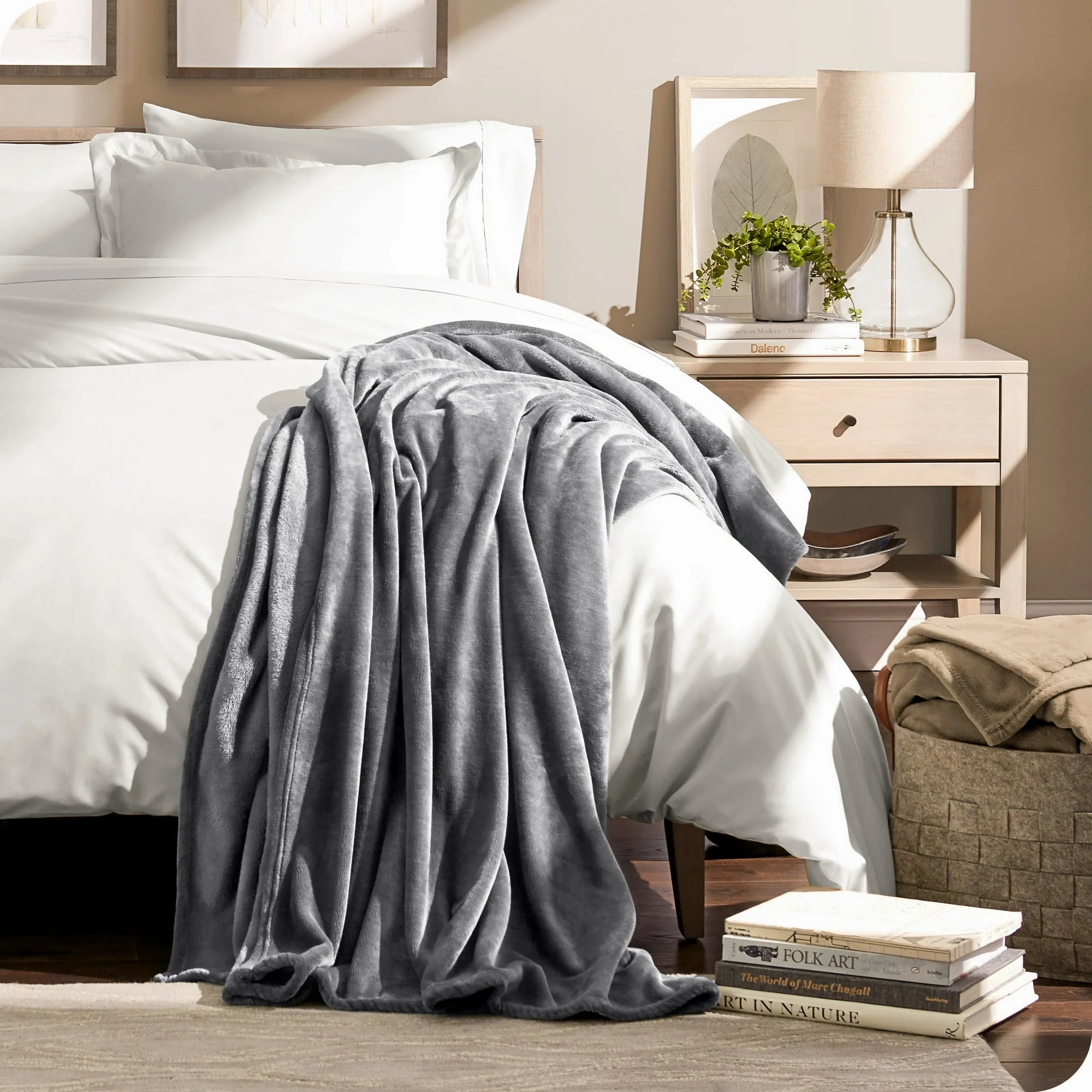 Bare Home 7D-B976-7292CC59DBB5 Microplush Fleece Blanket - 300 GSM - Fuzzy Microfleece - Soft & Plush - Full/Queen, Gray
