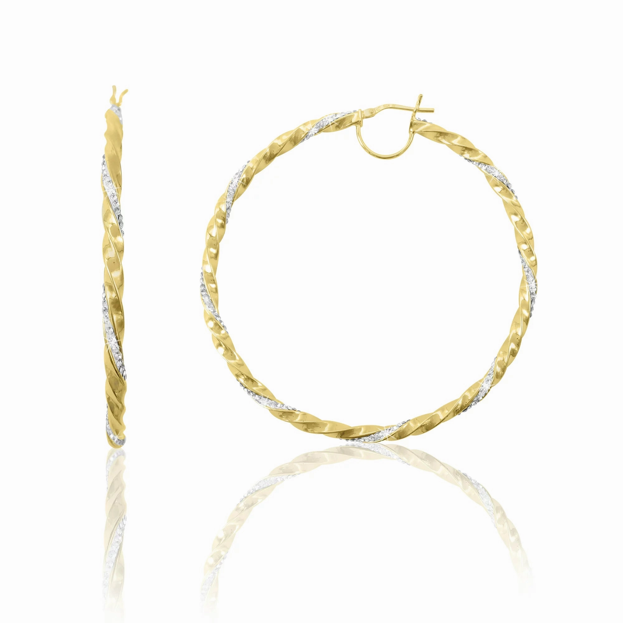Believe by Brilliance Women's 14K Gold Plated Large Hoop Adults Earring, Yellow - Sterling Silver Material
