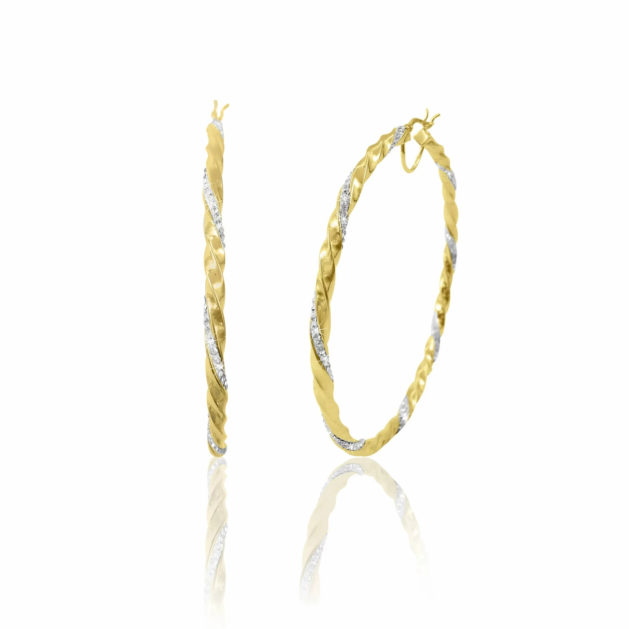 Believe by Brilliance Women's 14K Gold Plated Large Hoop Adults Earring, Yellow - Sterling Silver Material
