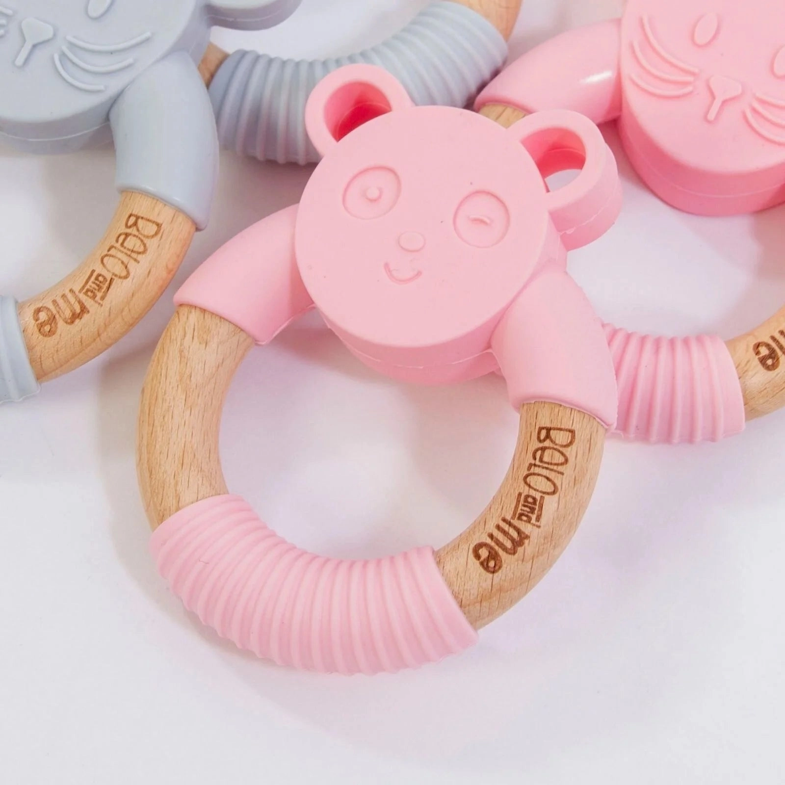 Belo&Me Penny Panda Animal Wood Teether 3  months - Pink