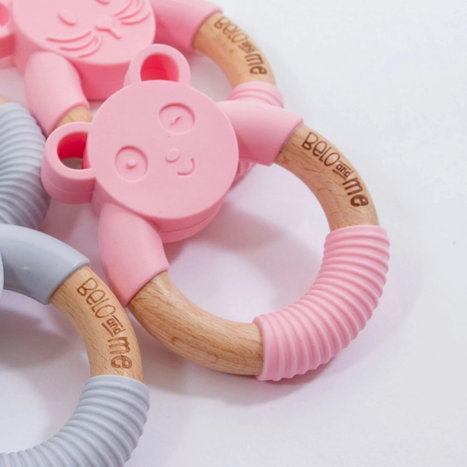 Belo&Me Penny Panda Animal Wood Teether 3  months - Pink