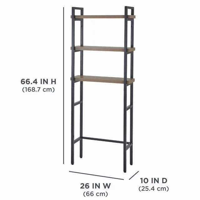 Better Homes & Gardens 8845BGYWM Jace 3-Shelf Over The Toilet Space Saver, Black & Natural Oak Finish
