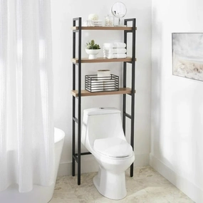 Better Homes & Gardens 8845BGYWM Jace 3-Shelf Over The Toilet Space Saver, Black & Natural Oak Finish