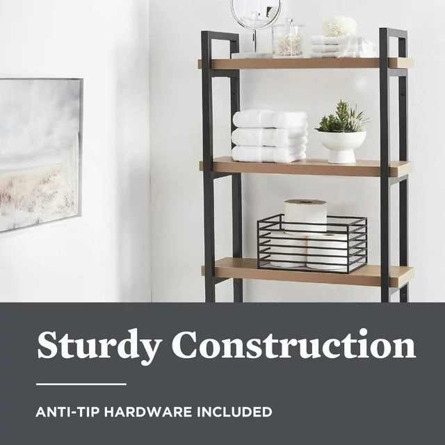 Better Homes & Gardens 8845BGYWM Jace 3-Shelf Over The Toilet Space Saver, Black & Natural Oak Finish