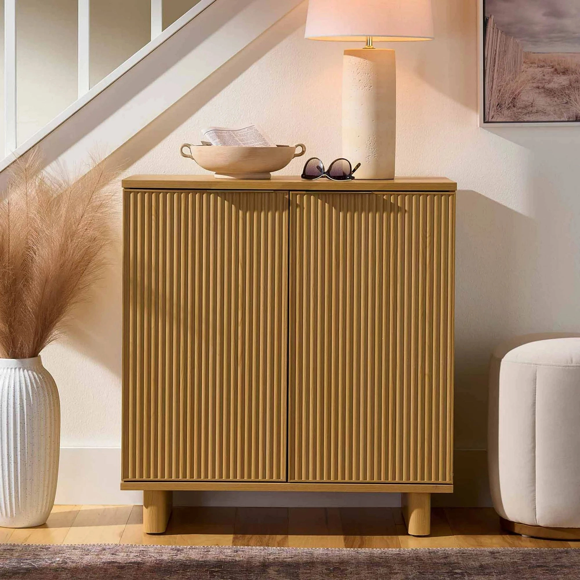 Better Homes & Gardens BHS436278705002 Lillian Fluted Accent Cabinet, Natural Pine Finish