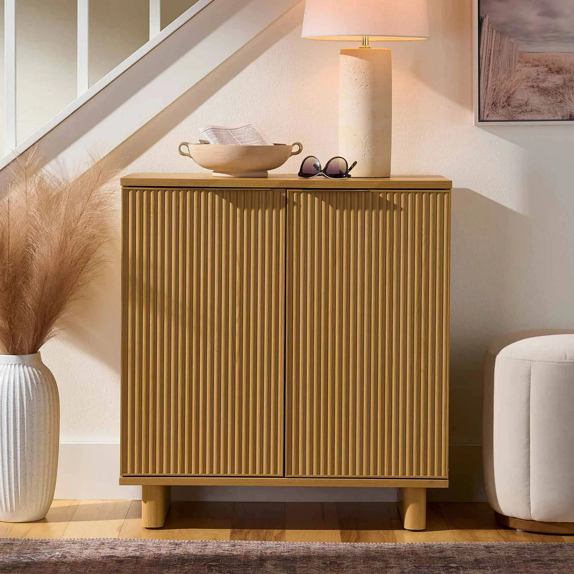 Better Homes & Gardens BHS436278705002 Lillian Fluted Accent Cabinet, Natural Pine Finish