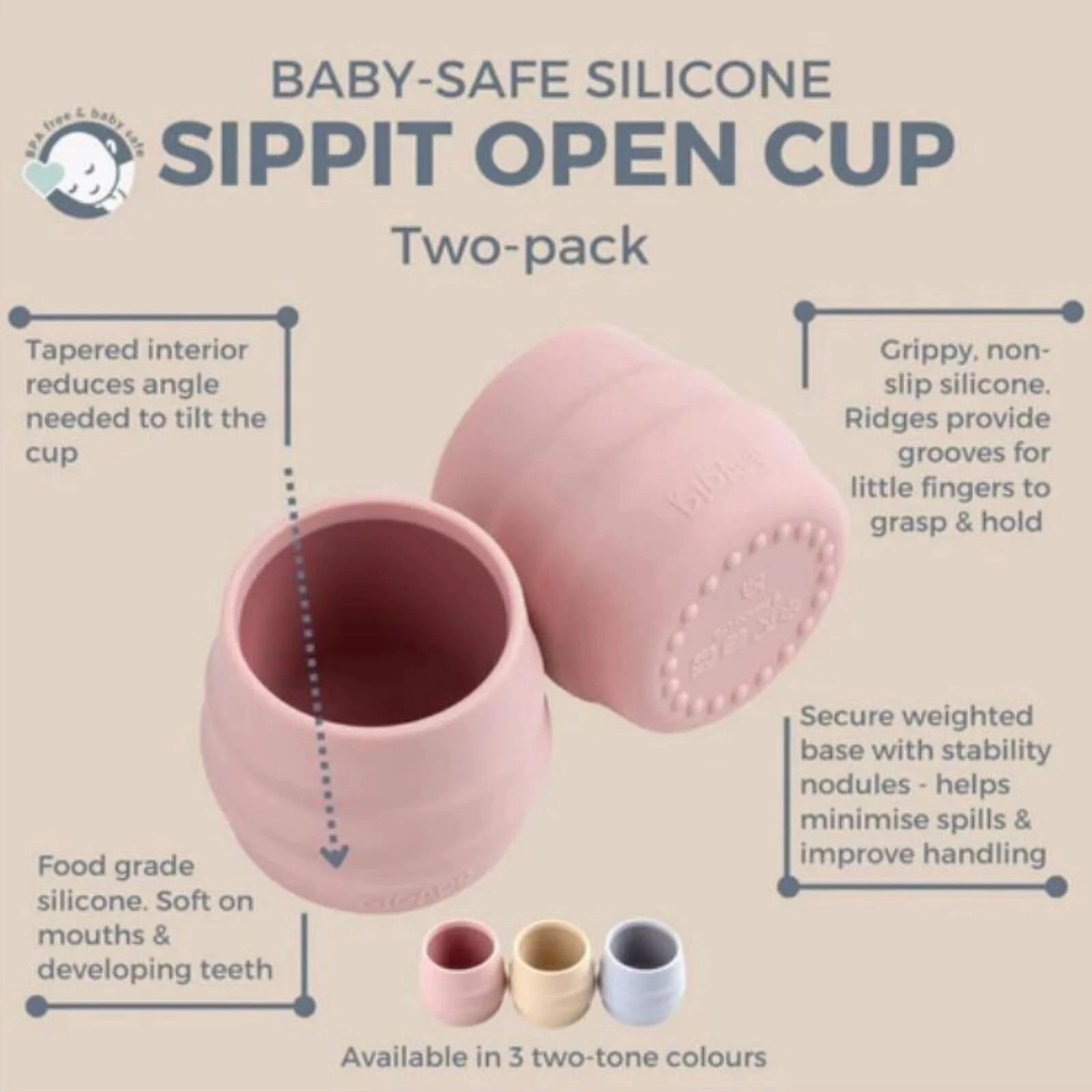 Bibado Sippit Silicone Open Training Cup 6  months Pack of 2 - Blush