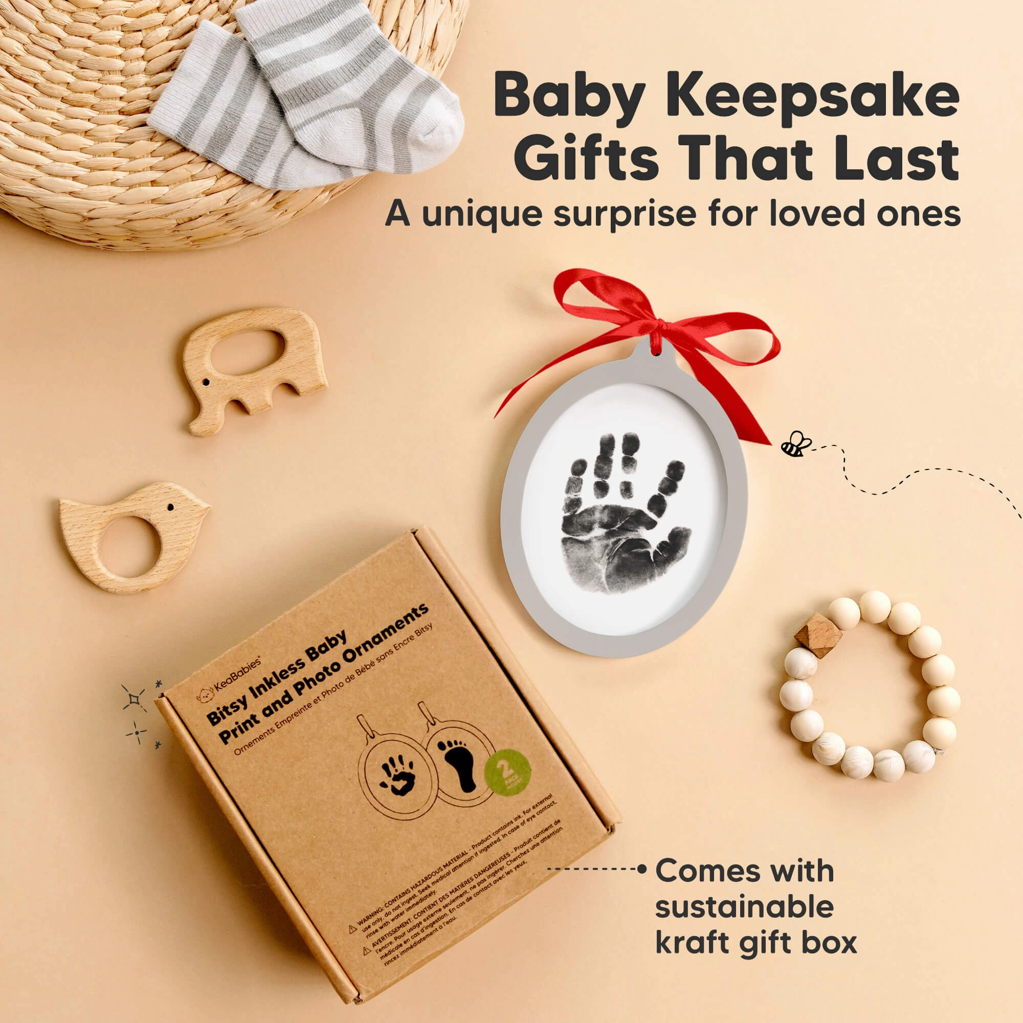 Bitsy Inkless Baby Print and Photo Ornaments (Cloud Gray)